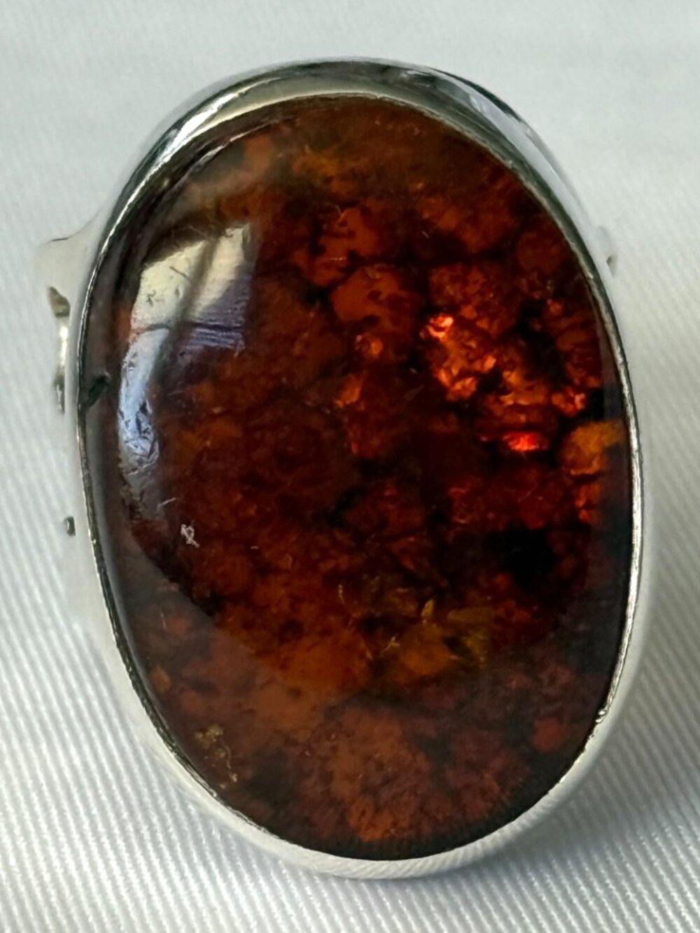 VINTAGE COGNAC BALTIC AMBER STERLING SILVER RING WOMENS 7 MADE IN POLAND 10g